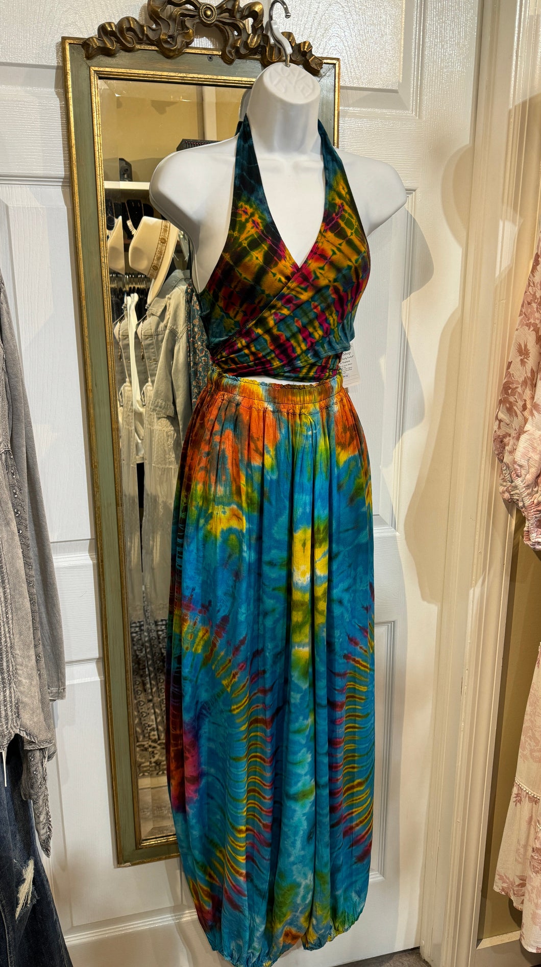 4186- TIE DYE HAREM PANTS AND WRAP TOP SET