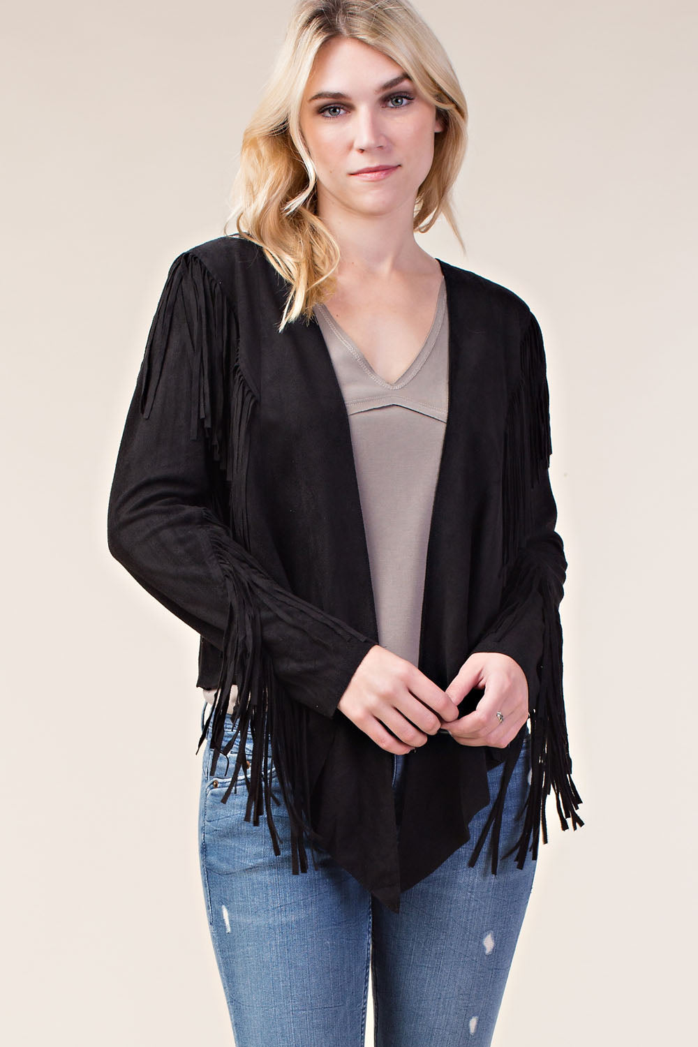 5521-SUEDE-INSPIRED JACKET WITH FRINGE