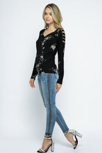 Load image into Gallery viewer, 5520-TIE DYE LASER CUT LONG SLEEVE TOP AND STONES

