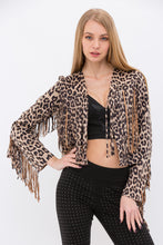 Load image into Gallery viewer, 5522-ANIMAL PRINT (LEOPARD) CROPPED FRINGE JACKET
