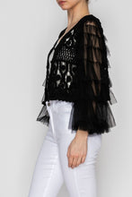 Load image into Gallery viewer, 6431- Dreamy Crochet Tulle Tiered Sleeved Cardigan- BLACK
