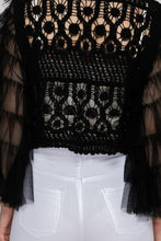 Load image into Gallery viewer, 6431- Dreamy Crochet Tulle Tiered Sleeved Cardigan- BLACK
