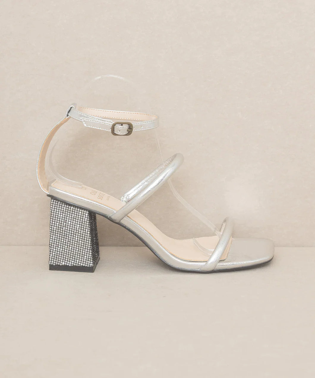 The Giza Metallic Silver | Glittery architectural block heel