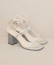 Load image into Gallery viewer, The Giza Metallic Silver | Glittery architectural block heel
