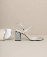 Load image into Gallery viewer, The Giza Metallic Silver | Glittery architectural block heel
