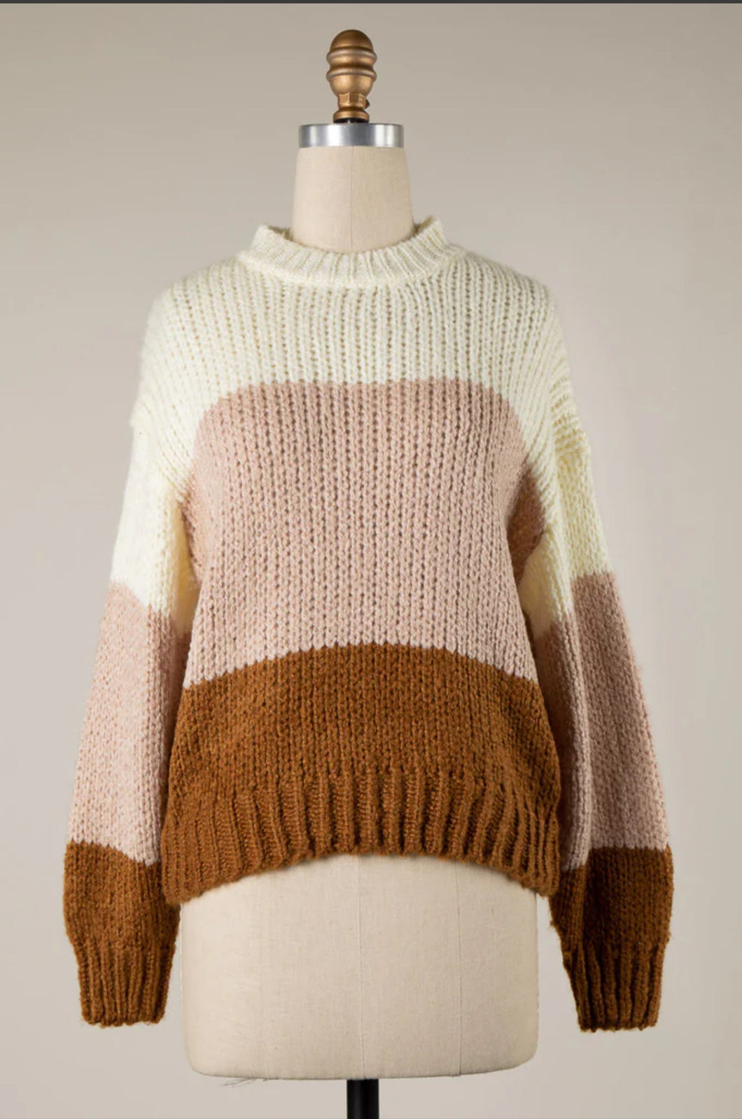 4775-Color Block Cable Knit Sweater