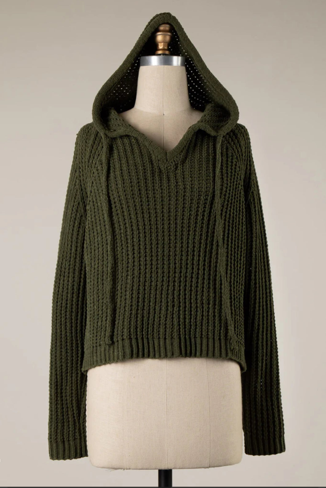 4773-Back Slit Cable Knit Chenille Hoodie Sweater-OLIVE