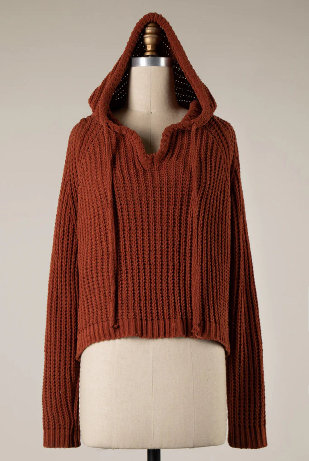 4772-Back Slit Cable Knit Chenille Hoodie Sweater-SEDONA