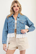Load image into Gallery viewer, 4847-Stone Washed Lace Trim Jacket

