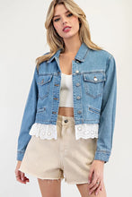 Load image into Gallery viewer, 4847-Stone Washed Lace Trim Jacket
