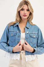 Load image into Gallery viewer, 4847-Stone Washed Lace Trim Jacket
