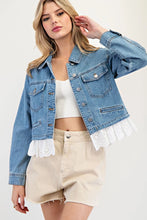Load image into Gallery viewer, 4847-Stone Washed Lace Trim Jacket
