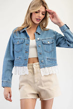 Load image into Gallery viewer, 4847-Stone Washed Lace Trim Jacket
