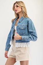 Load image into Gallery viewer, 4847-Stone Washed Lace Trim Jacket

