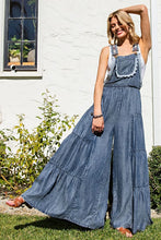 Load image into Gallery viewer, 4848-Lace Trim Tiered Sleeveless Denim Jumpsuit
