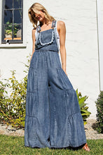 Load image into Gallery viewer, 4848-Lace Trim Tiered Sleeveless Denim Jumpsuit
