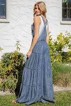 Load image into Gallery viewer, 4848-Lace Trim Tiered Sleeveless Denim Jumpsuit
