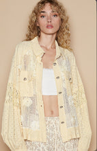 Load image into Gallery viewer, 4935- POL PEARL AND LACE TRIM SHACKET-BANANA MOUSSE

