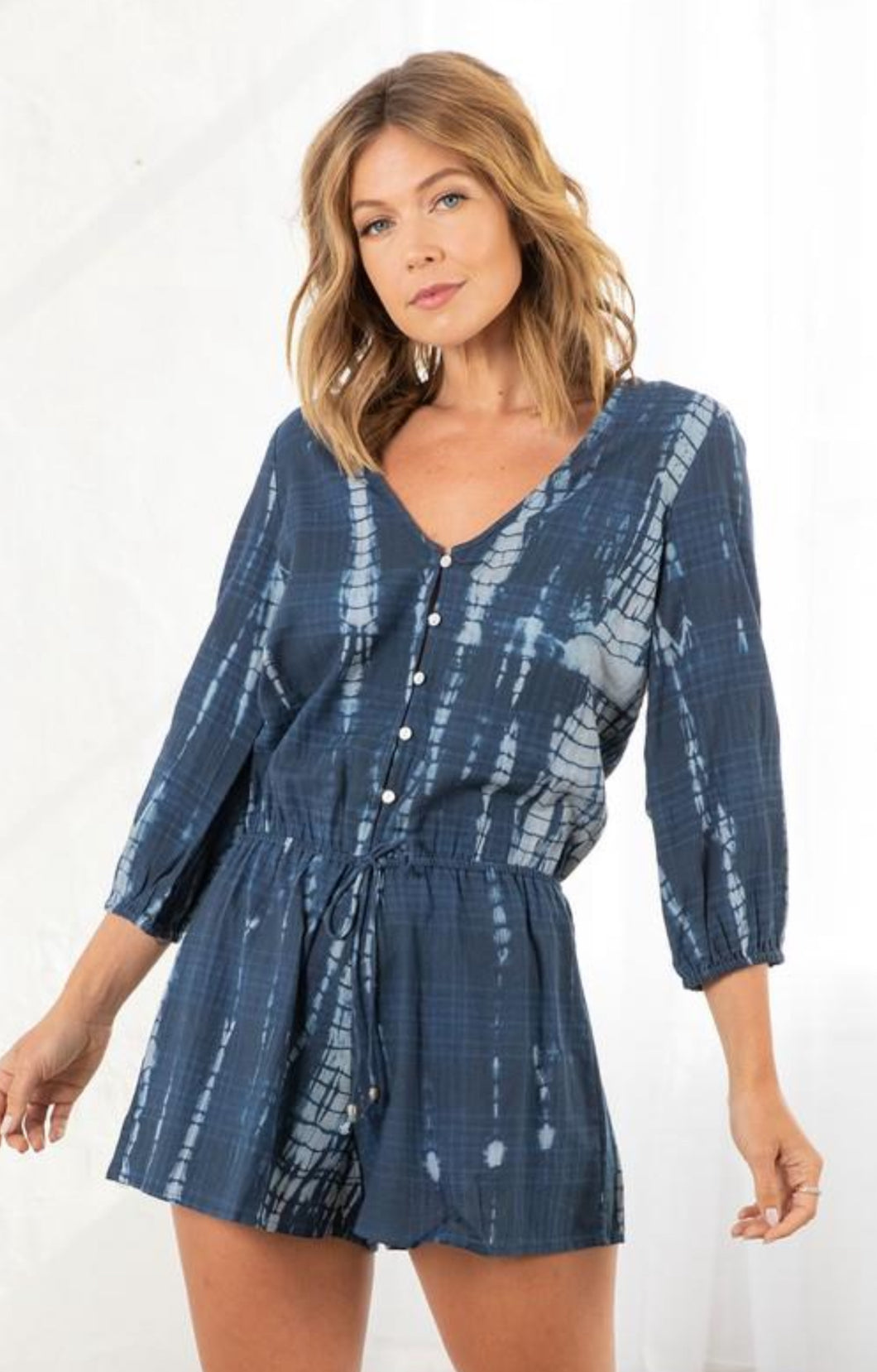 5033- L/S V-NECK TIE DYE ROMPER-INDIGO