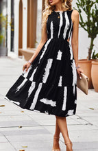 Load image into Gallery viewer, 4980-Floral Print Cut Out Ruched Fit Sleeveless Ruffle Dress-BLACK
