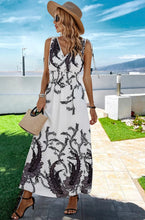 Load image into Gallery viewer, 4976-Cross V Neck Floral Print Sleeveless Fit Dress-WHITE
