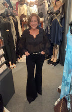 Load image into Gallery viewer, 6614- Lace V Neck Puff Sleeve Pleated Blouse-BLACK
