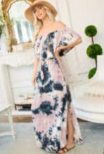 Load image into Gallery viewer, 956-TIE-DYED OFF SHOULDER MAXI DRESS-MAUVE
