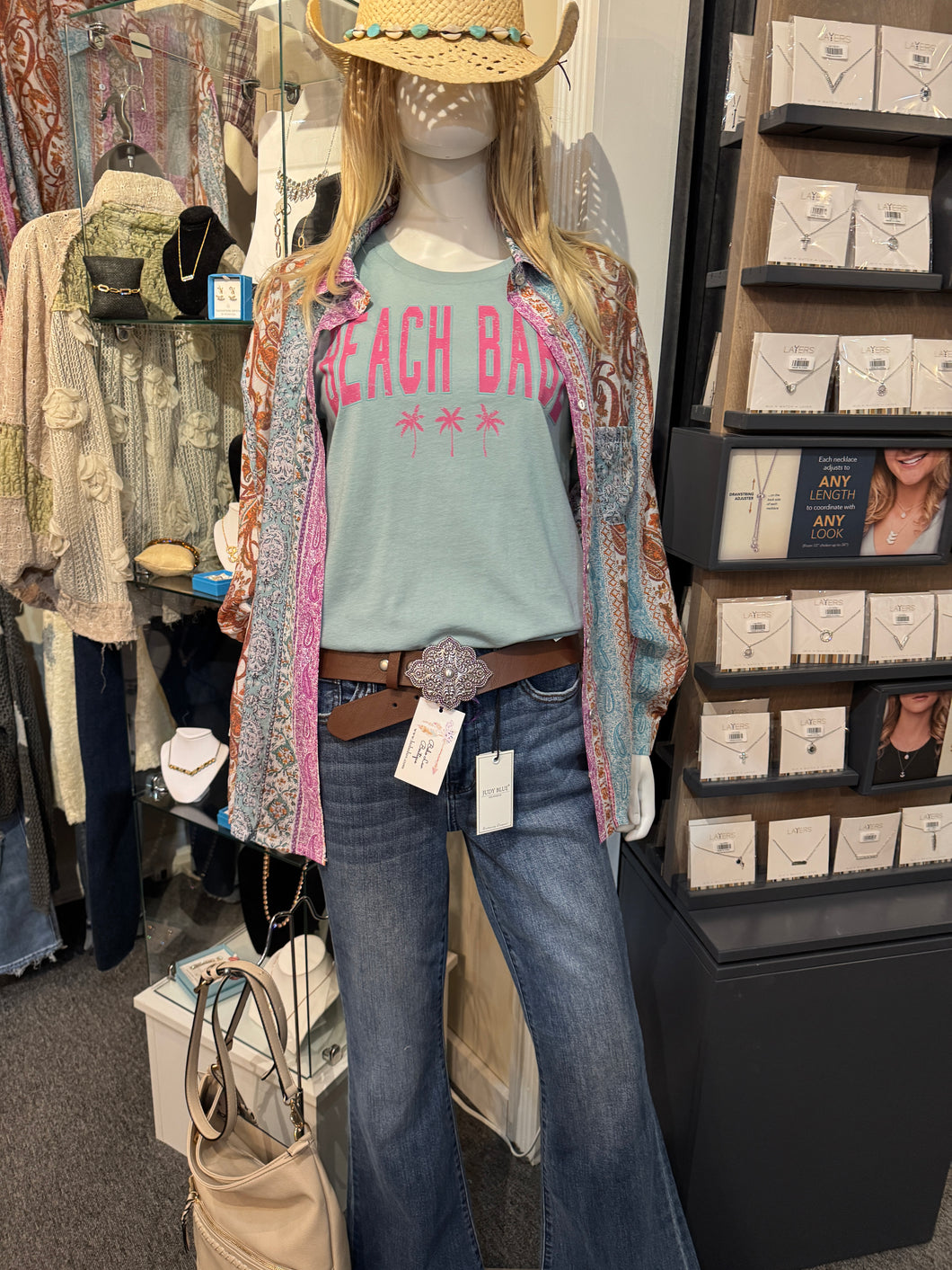 5213-Neon Beach Babe Summer Graphic Tee-LT. BLUE