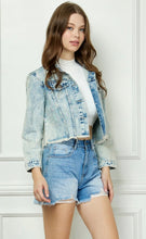 Load image into Gallery viewer, 5355-Stripe Rhinestone Distressed Color Denim Jacket -BLUE
