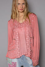 Load image into Gallery viewer, 4267-POL Long sleeve floral lace crochet detail v-neck top -GUAVA
