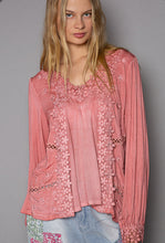 Load image into Gallery viewer, 4267-POL Long sleeve floral lace crochet detail v-neck top -GUAVA

