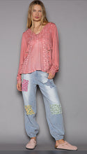 Load image into Gallery viewer, 4267-POL Long sleeve floral lace crochet detail v-neck top -GUAVA
