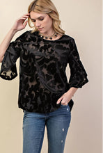 Load image into Gallery viewer, 5497-Velvet Ruffle Sleeve Knit Top-BLACK
