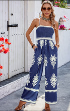 Load image into Gallery viewer, 4414-Off Shoulder Ruched Printed Jumpsuit -NAVY
