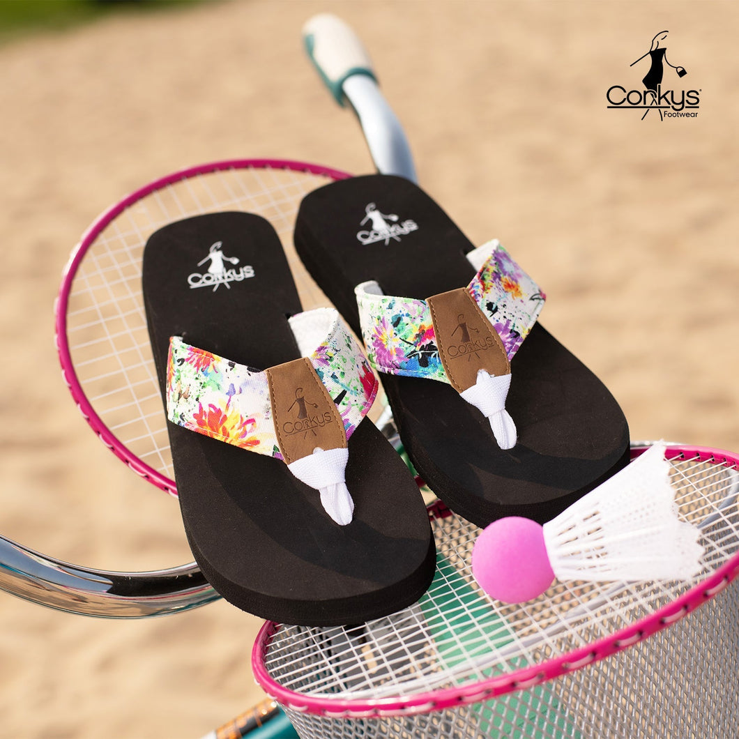 CORKYS-20-8267-FLORAL SPLATTER AQUALOLIC FLIP FLOP