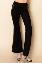 Load image into Gallery viewer, 5695- STUDDED STRETCH SUEDE FLARE PANTS
