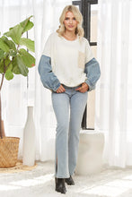 Load image into Gallery viewer, 5546-KNIT Sweater with Denim Long Sleeves-IVORY
