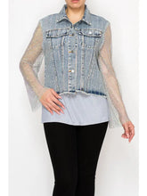 Load image into Gallery viewer, 6208-  Denim Jacket with Sparkly Details &amp; Net Mesh Sleeves - (Copy)
