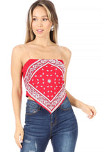 Load image into Gallery viewer, 4474-Paisley Print, Bandana Top with Clear Spaghetti Straps-RED

