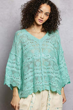 Load image into Gallery viewer, 6018- POL-Open Knit V-Neck Oversized Short Sleeve -AQUA
