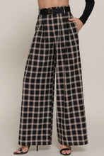 Load image into Gallery viewer, 6632- Pleated Plaid Woven Wide Long Pants-BLACK
