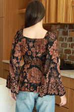 Load image into Gallery viewer, 5585-Neck Flare Bell Sleeve Smocked Waist Blouse-BLACK
