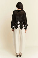 Load image into Gallery viewer, 5234-Crochet V Neck Long Sleeve Knit Sweater Top-BLK

