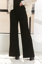 Load image into Gallery viewer, 4882-WAIST TIE TEXTURE WIDE LEG KNIT PANTS -BLACK
