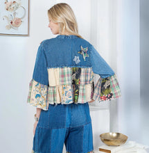 Load image into Gallery viewer, 4539-Tiered Patchwork Denim Cropped Shrug
