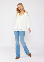Load image into Gallery viewer, 5044-Floral Lace Trim 3/4 Sleeve Split Neck Top-WHITE
