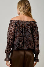 Load image into Gallery viewer, 6656-Velvet Burnout On/Off Shoulder Blouse LEOPARD
