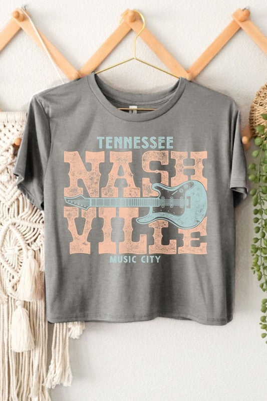 3635-NASHVILLE GUITAR GRAPHIC CROP TOP-GREY