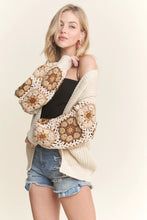 Load image into Gallery viewer, 4568- Crochet Sleeve Sweater Cardigan-NATURAL
