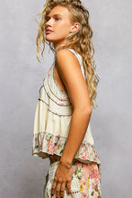 Load image into Gallery viewer, 5969- POL-Square Neck Soft Jersey Floral Trim Boho Tank-CREAM
